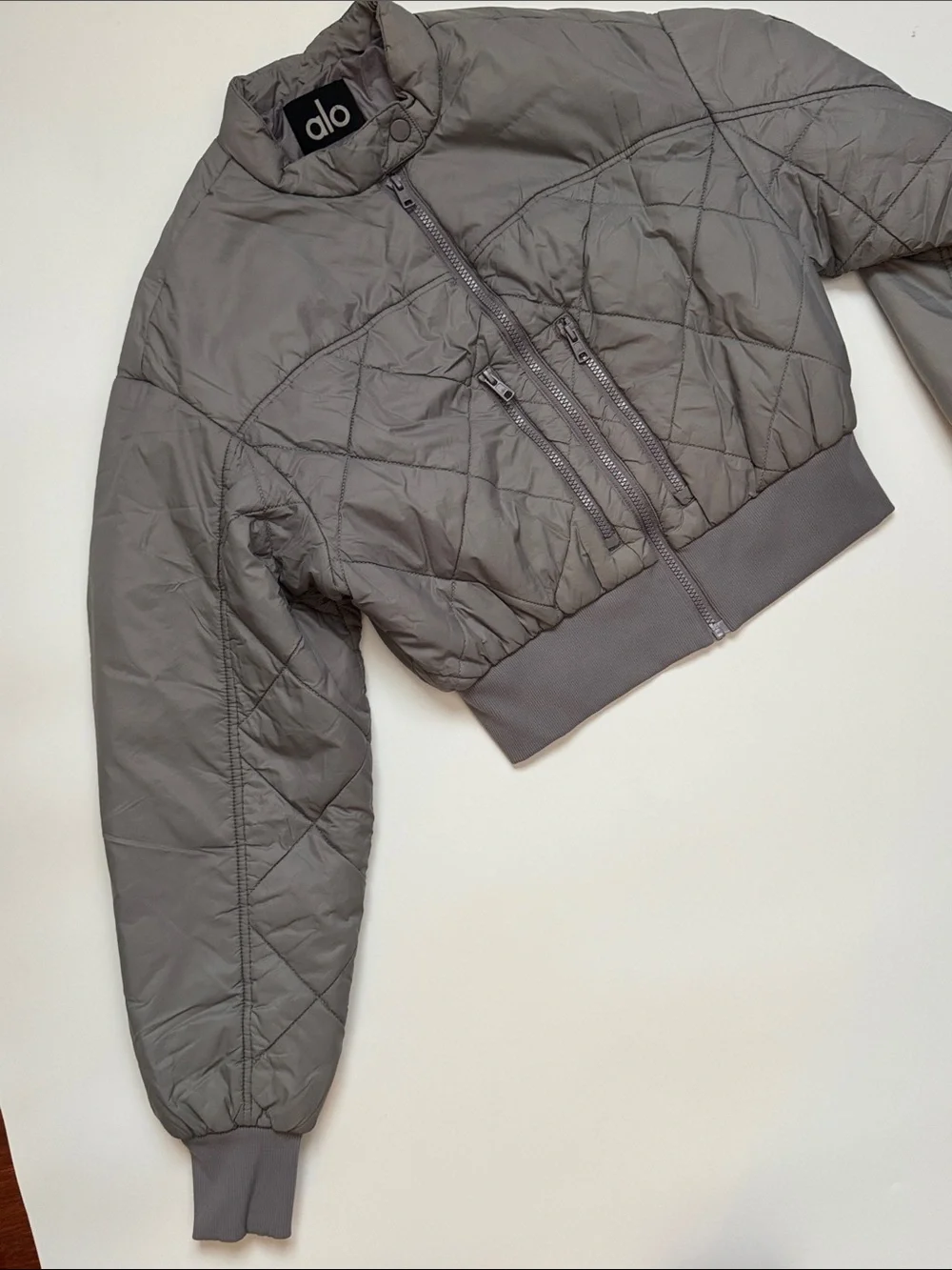 ALO Yoga Quilted Cropped Bomber Jacket in Grey - Picture 6 of 7